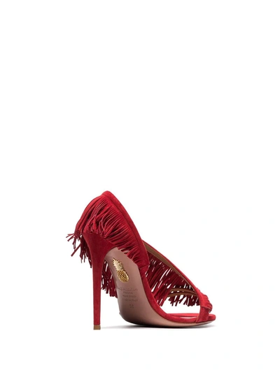 Shop Aquazzura Wild Fringe 105mm Sandals In Red