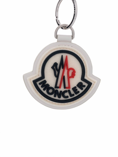 Shop Moncler Logo Charm Keyring In White
