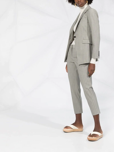 Shop Theory Tailored Cropped Pinstripe Trousers In Grey