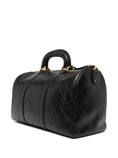 Pre-owned Chanel 1990s Cc Diamond-quilted 2way Travel Bag In Black