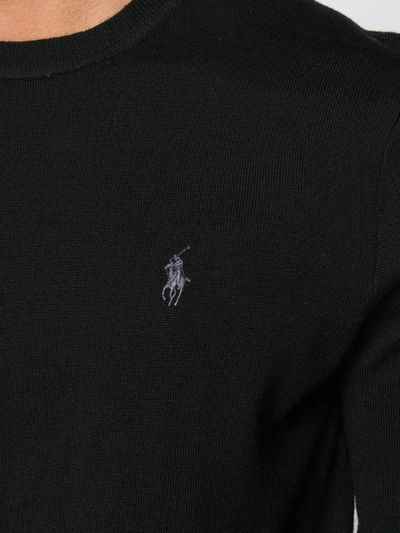 Shop Polo Ralph Lauren Embroidered Logo Merino Wool Jumper In Black
