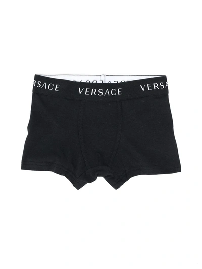 Shop Young Versace Logo Print Boxers In White