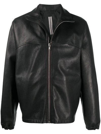 Shop Rick Owens Elastic-trimmed Leather Jacket In Black