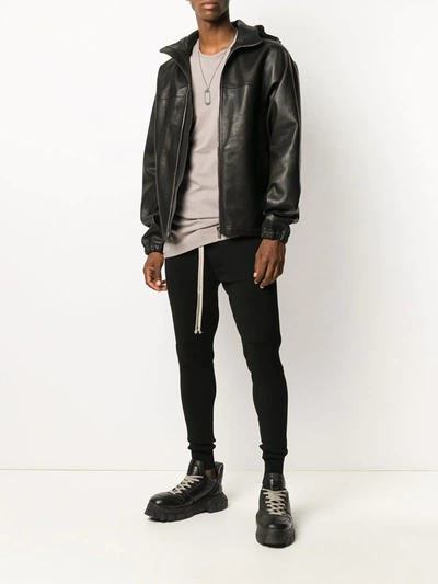 Shop Rick Owens Elastic-trimmed Leather Jacket In Black