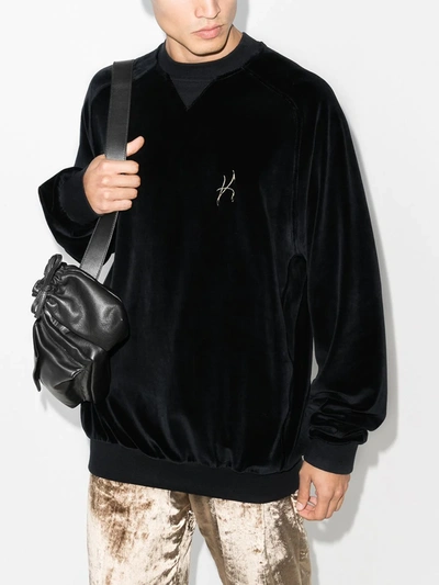 Shop Haider Ackermann Oversized Embroidered Velvet Sweatshirt In Black