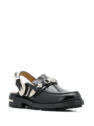 Toga Western-buckle Slingback Leather Loafers In Black | ModeSens