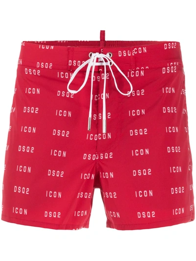 Shop Dsquared2 Icon-print Swim Shorts In Red