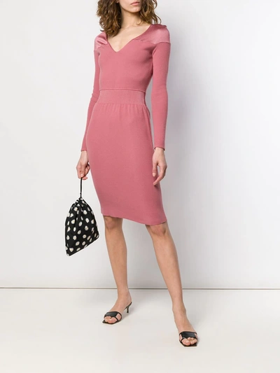 Pre-owned Alaïa 2000s V-neck Knit Dress In Pink