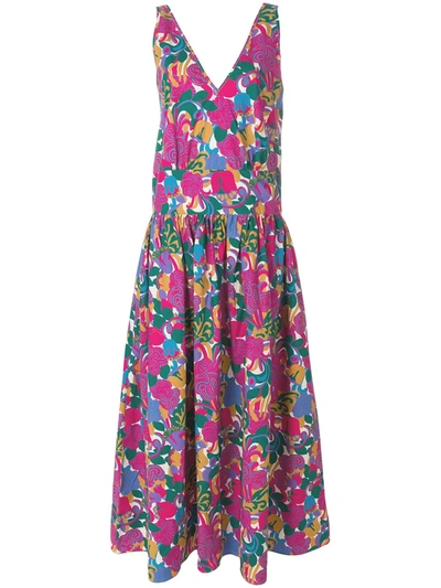 Shop La Doublej Long V-neck Print Dress In Pink