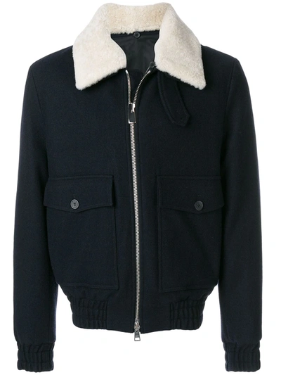 Shop Ami Alexandre Mattiussi Shearling Collar Zipped Jacket In Blue