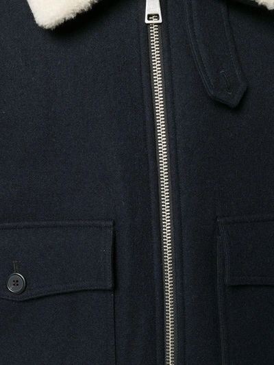 Shop Ami Alexandre Mattiussi Shearling Collar Zipped Jacket In Blue