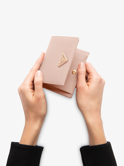 Shop Prada Small Saffiano Bi-fold Wallet In Pink
