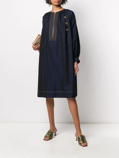 Shop Givenchy Button Details Poplin Dress In Blue