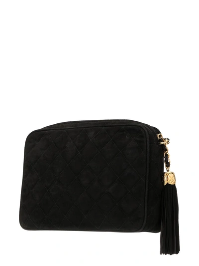 Pre-owned Chanel 1992 Cc Diamond-quilted Tassel Crossbody Bag In Black