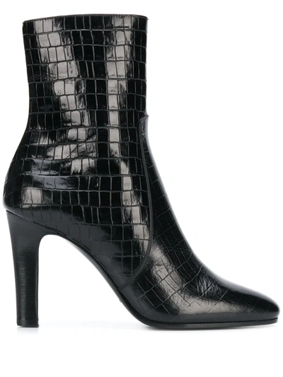 Saint Laurent 90mm Jane Croc Embossed Leather Boots In Black
