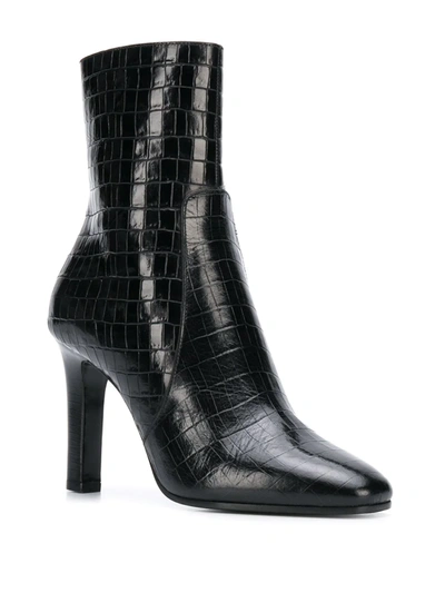 Saint Laurent 90mm Jane Croc Embossed Leather Boots In Black