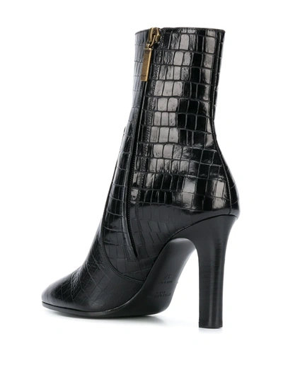 Saint Laurent 90mm Jane Croc Embossed Leather Boots In Black