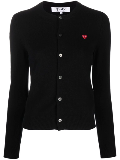 Shop Comme Des Garçons Play Logo-patch Fine-knit Cardigan In Schwarz