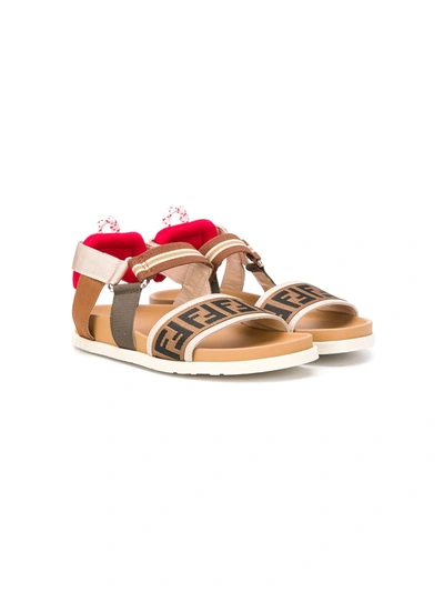 Shop Fendi Ff Strappy Sandals In Brown