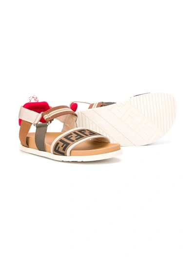 Shop Fendi Ff Strappy Sandals In Brown