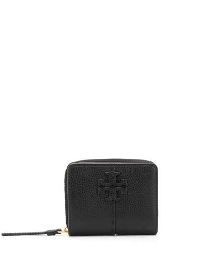 Shop Tory Burch Logo Plaque Zipped Leather Purse In Black