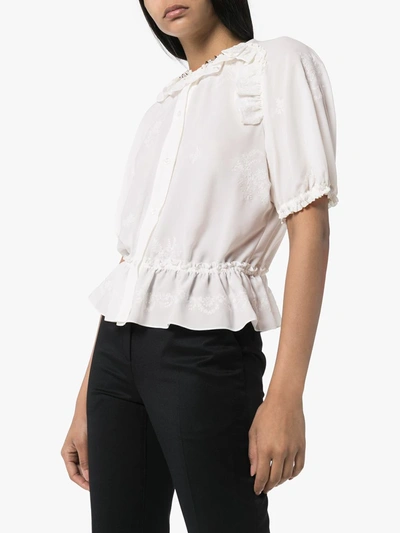 Shop Simone Rocha Ruffled Embroidered Blouse In White