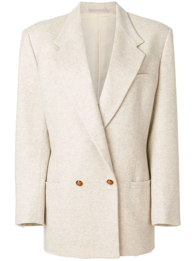 Pre-owned Versace Long-line Double Breasted Blazer In Neutrals