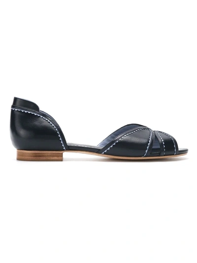 Shop Sarah Chofakian Iberica Leather Flat Sandals In Blue