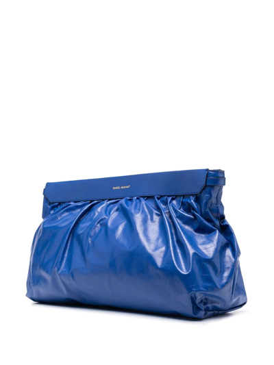 Shop Isabel Marant Logo-print Ruched Leather Clutch Bag In Blue