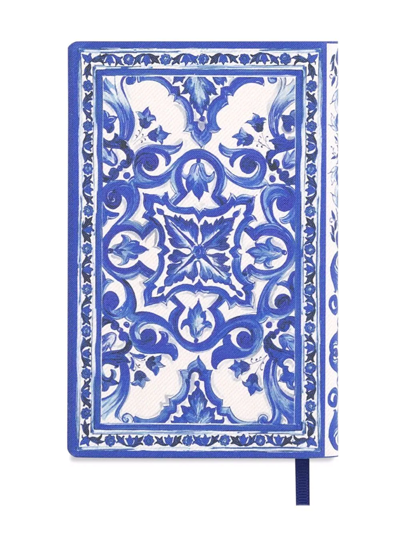 Dolce & Gabbana Small Mediterraneo-print Ruled Notebook In Blau