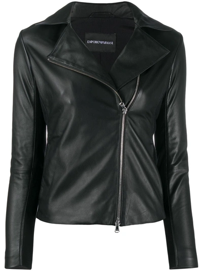 Shop Emporio Armani Zipped Biker Jacket In White