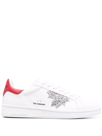 Dsquared2 Maple Leaf Embellished Logo Sneakers In White
