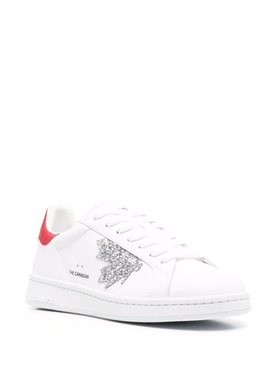Dsquared2 Maple Leaf Embellished Logo Sneakers In White