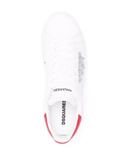 Dsquared2 Maple Leaf Embellished Logo Sneakers In White