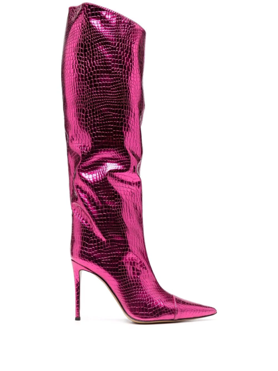 Shop Alexandre Vauthier Crocodile Effect Pointed Toe Boots In Pink