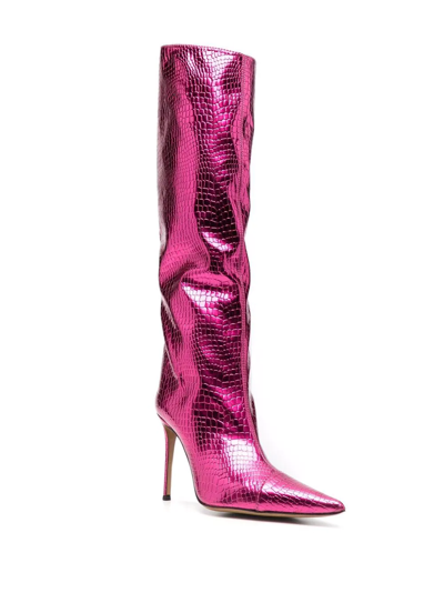Alexandre Vauthier Crocodile Effect Pointed Toe Boots In Pink