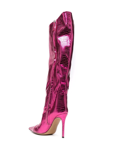 Alexandre Vauthier Crocodile Effect Pointed Toe Boots In Pink