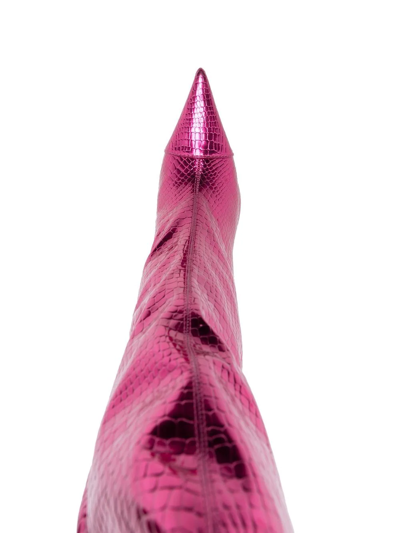 Alexandre Vauthier Crocodile Effect Pointed Toe Boots In Pink