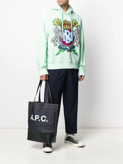 Shop Apc Logo Print Denim Tote In Blue