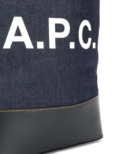 Shop Apc Logo Print Denim Tote In Blue
