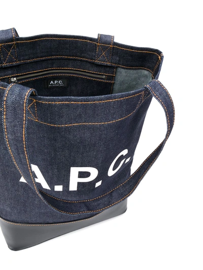 Shop Apc Logo Print Denim Tote In Blue