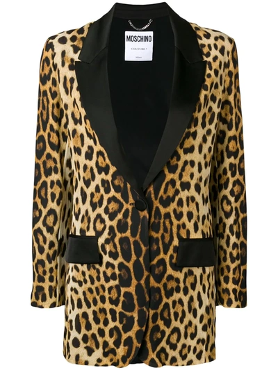 Shop Moschino Leopard Print Blazer In Brown