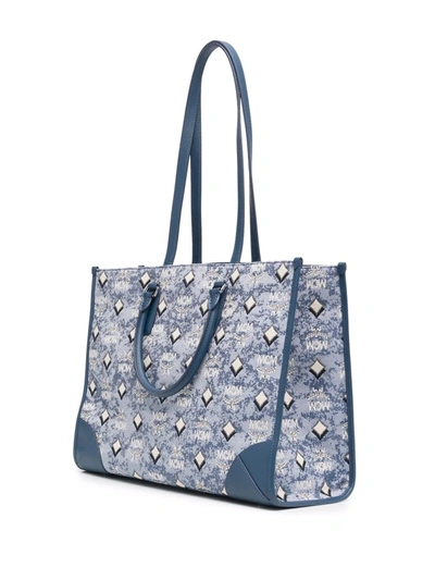 Shop Mcm Large Monogram-print Tote Bag In Blau