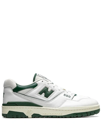 New Balance White And Green Bb550 Leather Sneakers In White