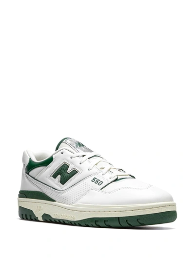 New Balance White And Green Bb550 Leather Sneakers In White