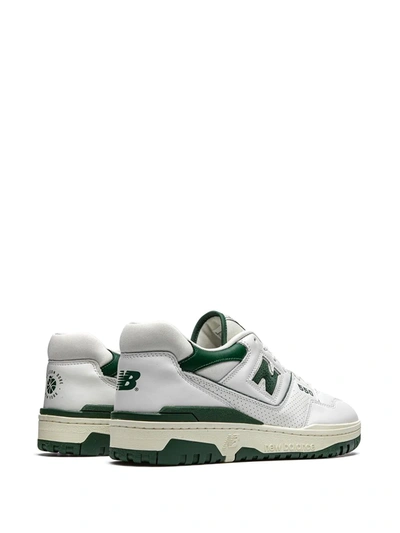 New Balance White And Green Bb550 Leather Sneakers In White