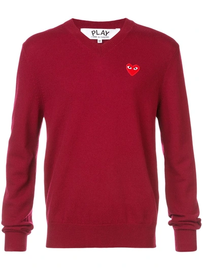 Shop Comme Des Garçons Play V-neck Sweater In Red
