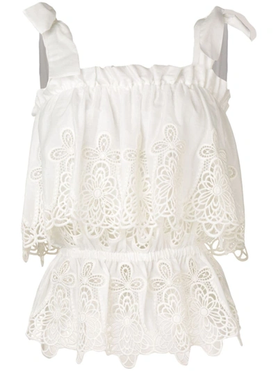 Dolce & Gabbana Tie-shoulder Broderie-anglais Cotton-blend Top In White