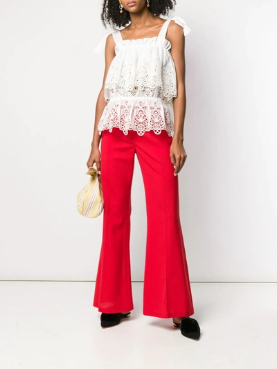 Dolce & Gabbana Tie-shoulder Broderie-anglais Cotton-blend Top In White