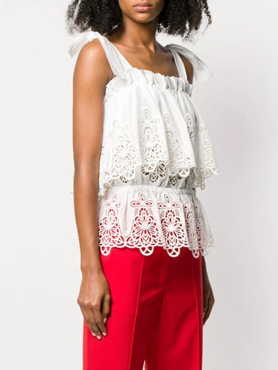Dolce & Gabbana Tie-shoulder Broderie-anglais Cotton-blend Top In White
